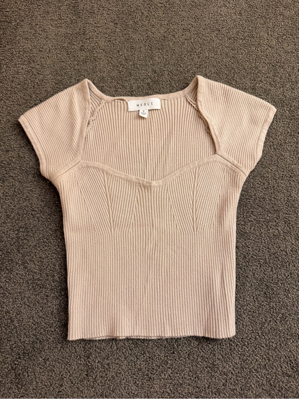 MARBLE Sweetheart Ribbed Knit Crop Top in Beige